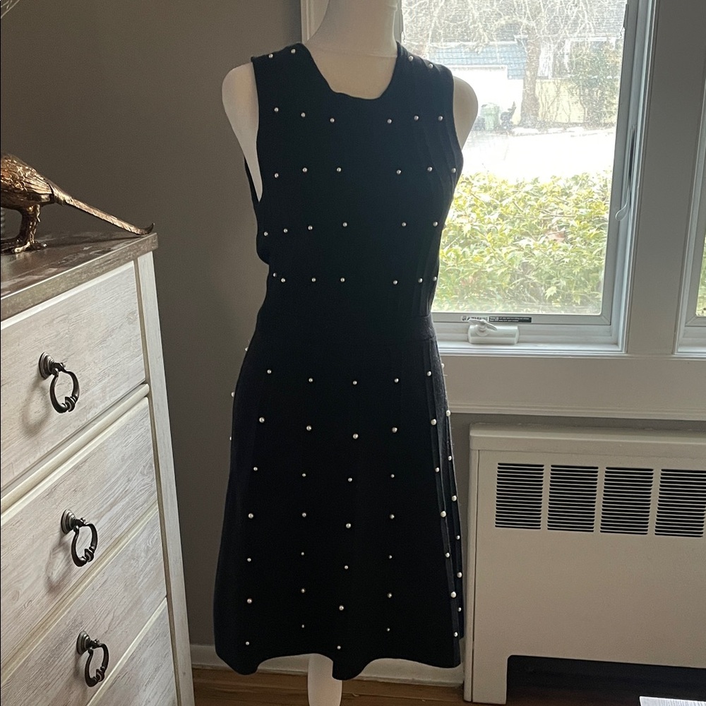 Tahari Black Midi Dress with White Dots